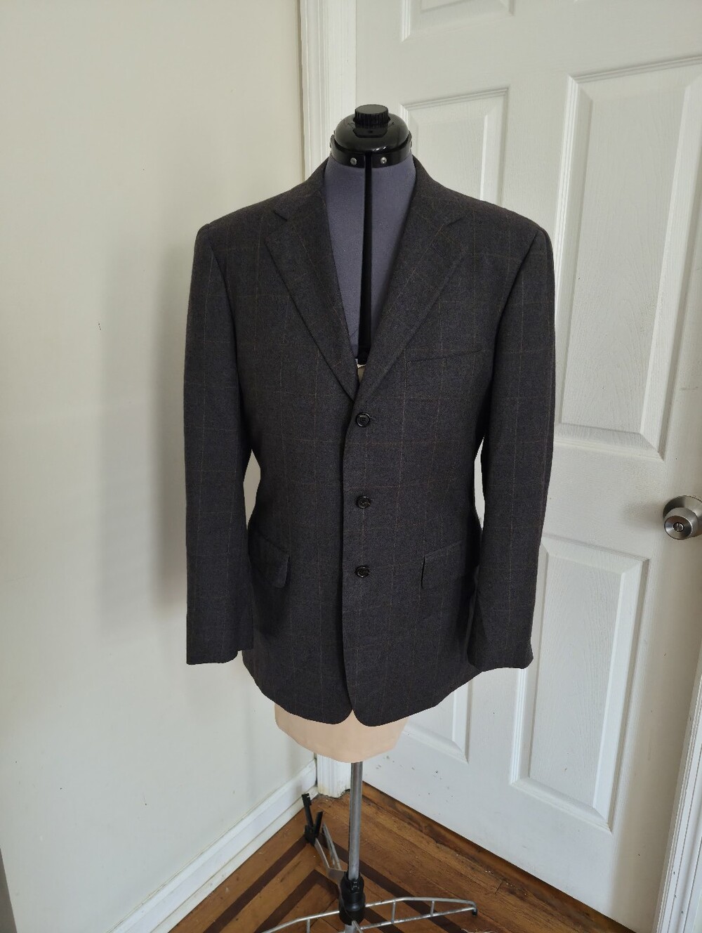 Cifonelli Made in Italy Mens Virgin Wool Cashmere Windowpane Blazer 40R Gray